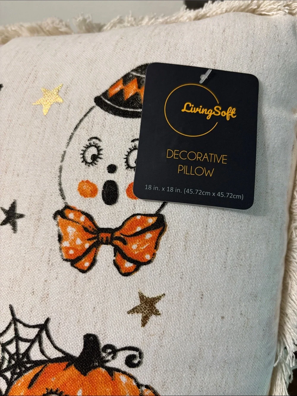 Living Soft, Vintage Retro Beistle Inspired Halloween Fringe Throw Pillow NWT